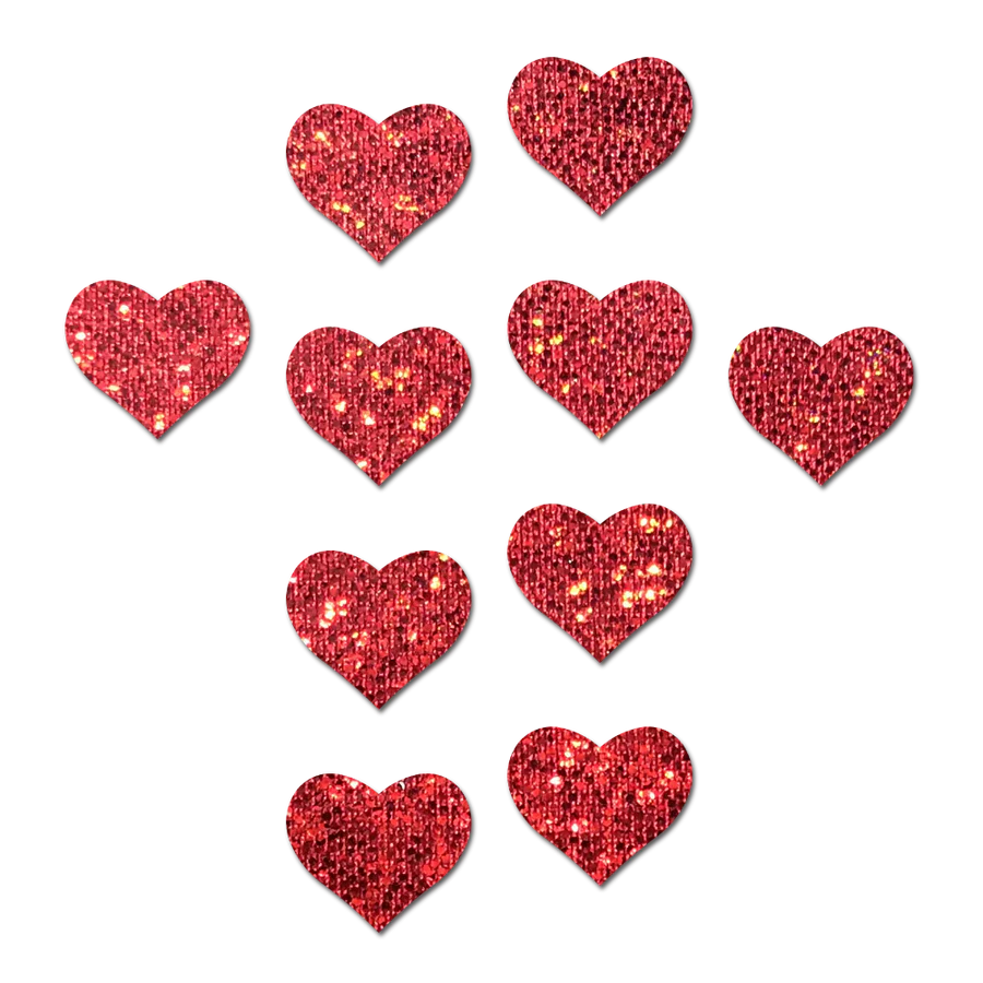 10 Mini red Glitter Hearts Nipple & Body Pasties